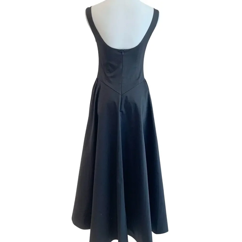 Helsa Stretch Cotton Sateen Midi Dress Black